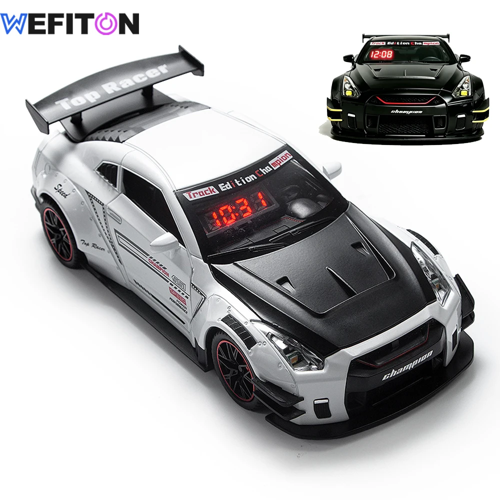 1PCS Rechargeable Hypercar LED Alarm Clock, Remote Control Car Model W/ Engine Sound & Water Spray Exhaust, Desk Decor Gift Men