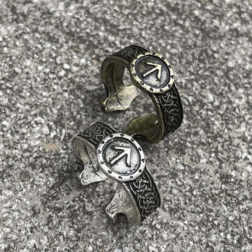 Nostalgia Viking Runes TIWAZ Sowilo Finger Open Ring Gothic Adjustable Rings For Women Men Accessories