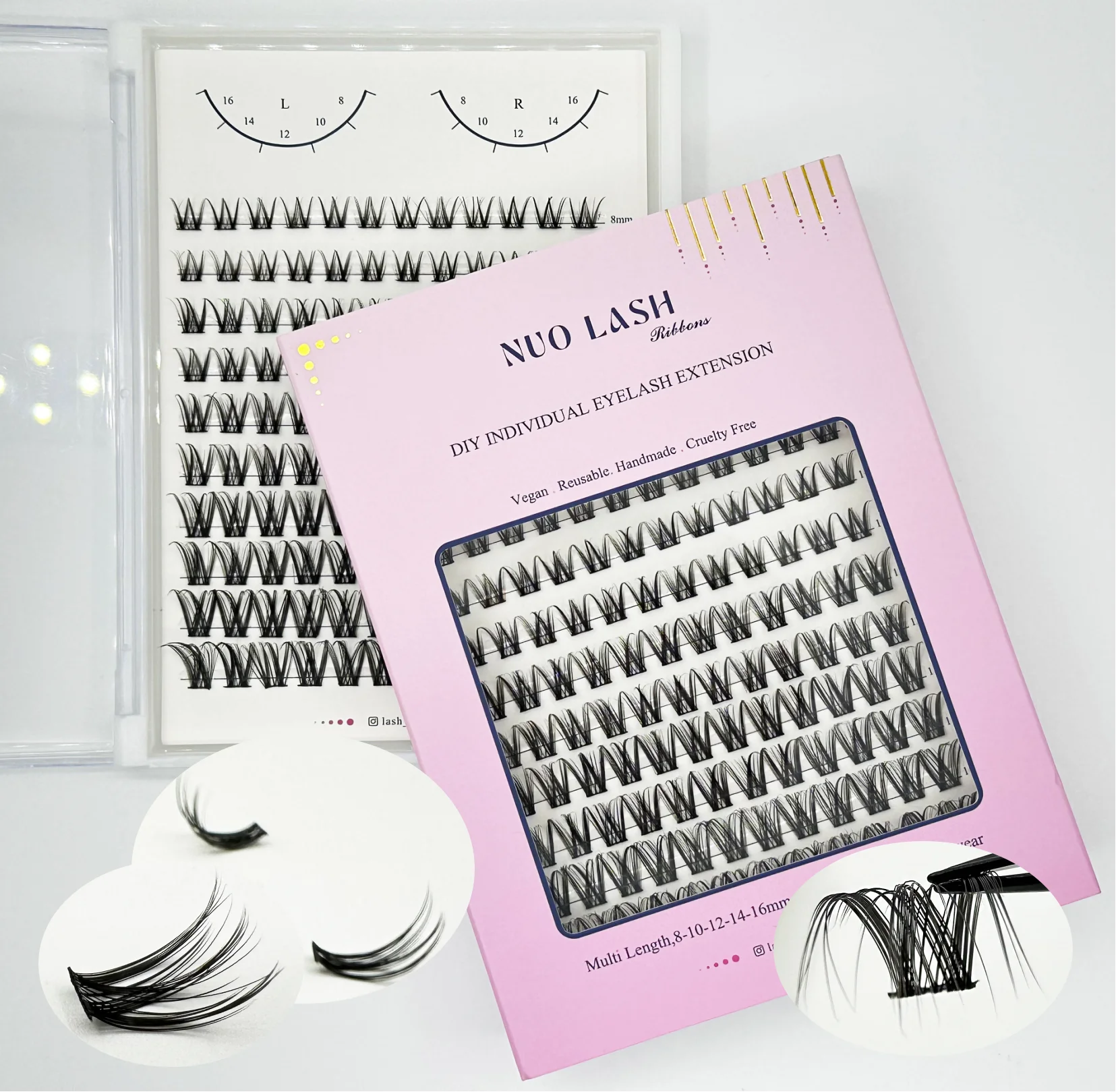 NUO Makeup Luxus-DIY-Cluster-Wimpernverlängerung, auf Kleberbasis, durchschnittliches Wimpernsegment, einzelne Wimpern, 3D-Bandwimpern, Private Label – Detail 22