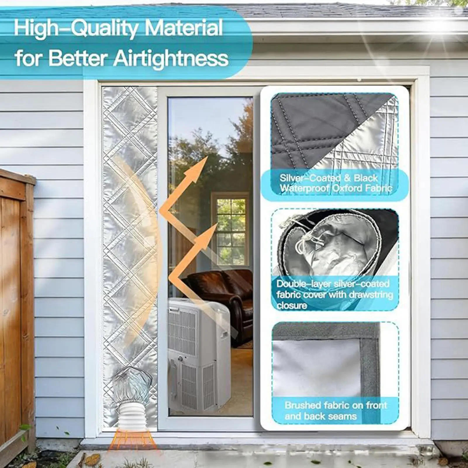 Portable AC Window Sealing Cloth Sunscreen Coating No Drill Mobile Air Conditioner Vent Kit Exhaust Hose Cover for Sliding Door view 3