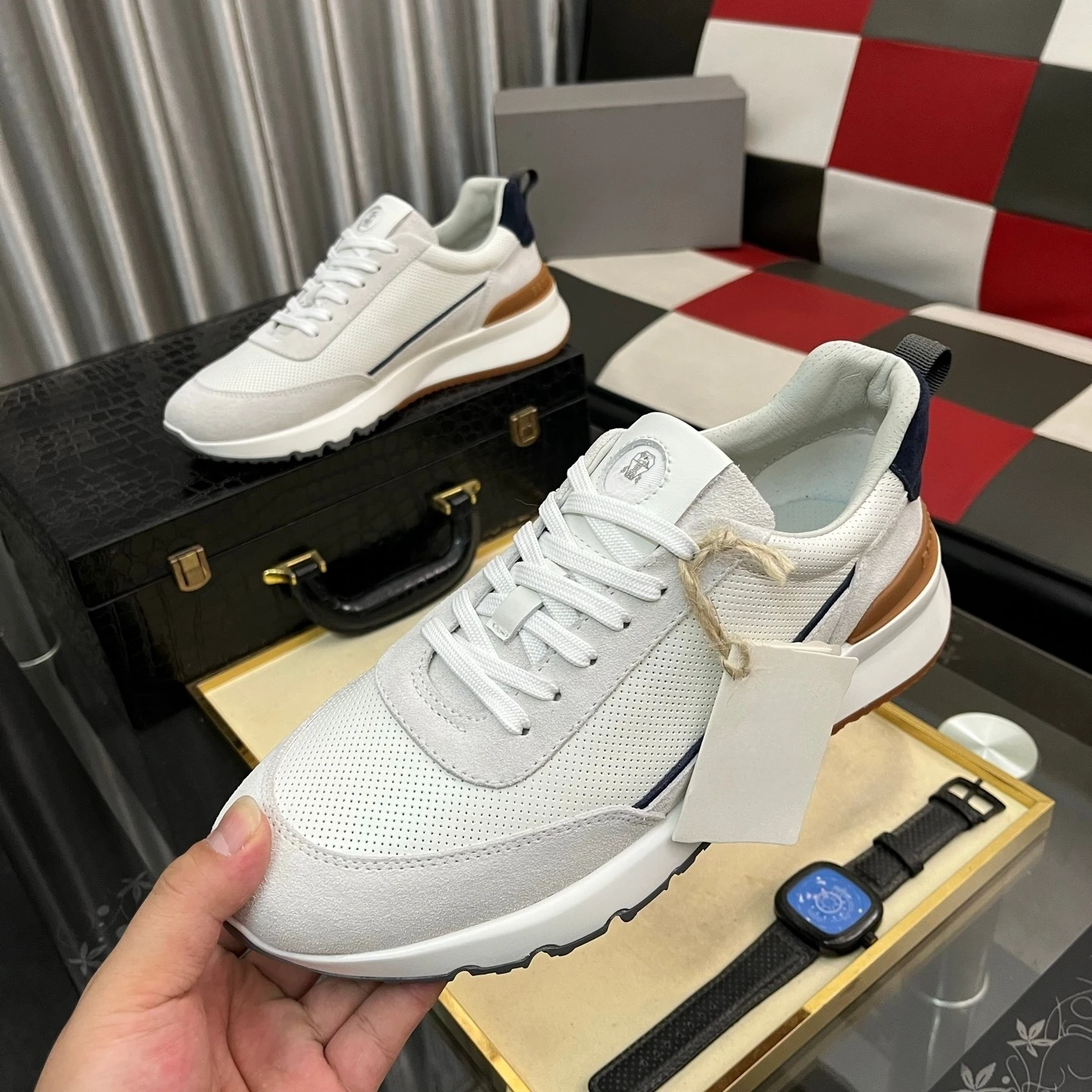 Chaussures pour hommes de marque de luxe, baskets décontractées faites à la main, tissu en nylon jacquard avec daim, chaussures de randonnée, de cyclisme et de course, cadeaux de vacances