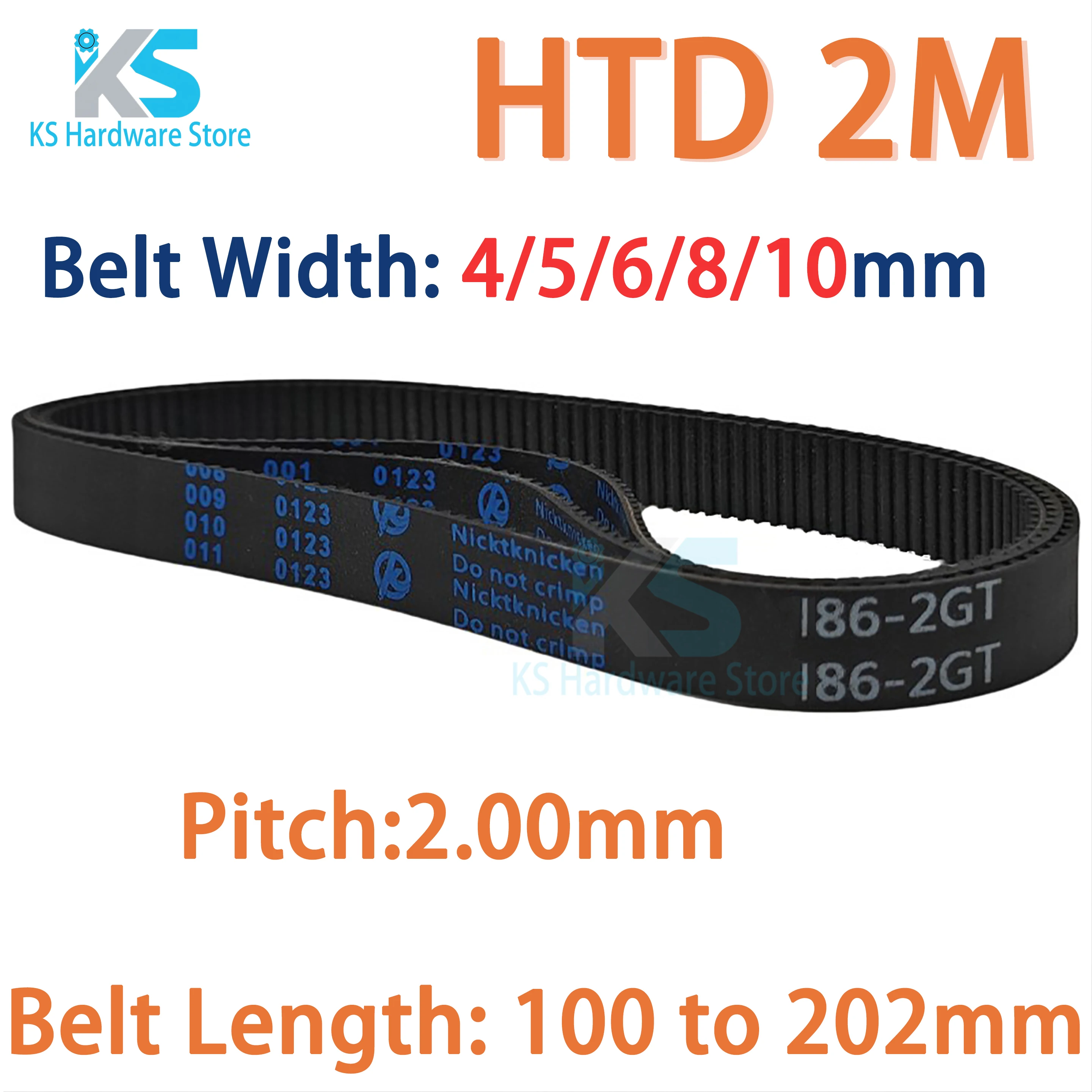 HTD 2M Belt Synchronous Width 4 5 6 8 10mm Lp=100 110 116 120 122 126 130 140 142 150 160 168 180 186 190 202mm 2GT Robot Belt