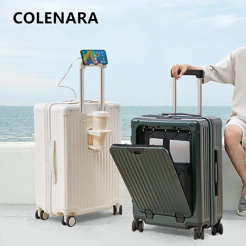 

COLENARA 20 "22" 24 "26 дюймов чемодан для ноутбука с передним отверстием, посадочный чемодан, USB-зарядка, чемодан на колесиках, ящик для пароля, чемодан для кабины