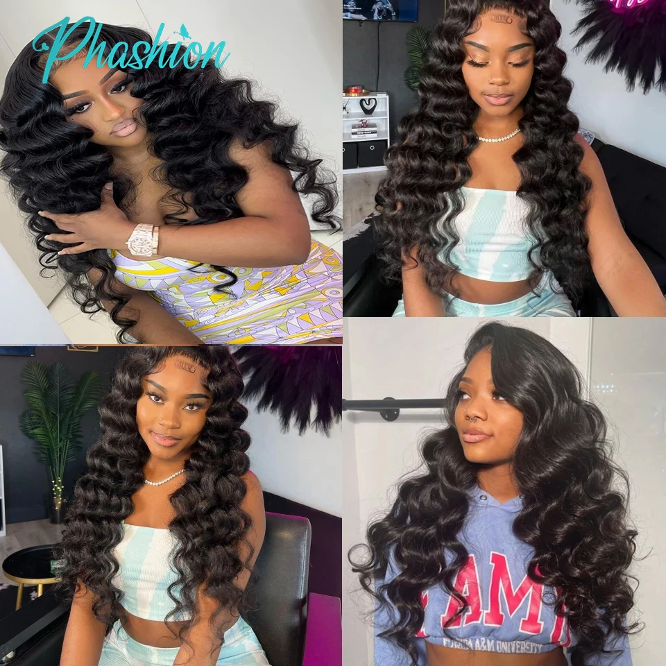 Phashion Loose Wave 13x4 Lace Frontal HD Transparent Swiss 4×4 Closure Pre Plucked Brazilian Remy Human Hair For Black Women