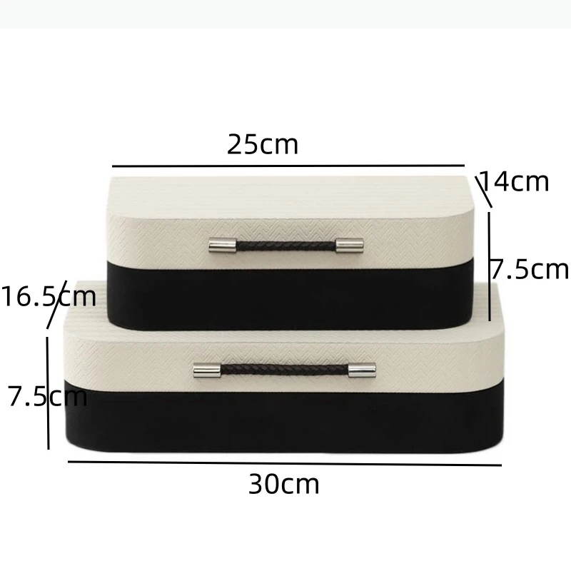 Boîte de rangement en bois et cuir, boîte rectangulaire en bois, organisateur de rangement, ornement