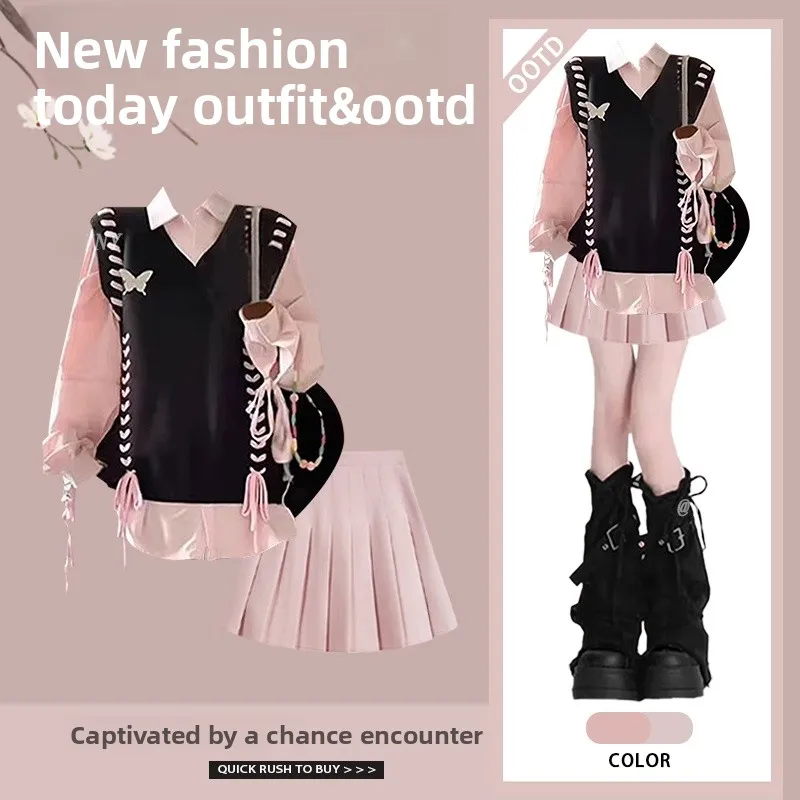 

Женский жилет Long Sve Sun Protection irt Spring College Sle со плиссированной юбкой, комплект футболок, корейская система