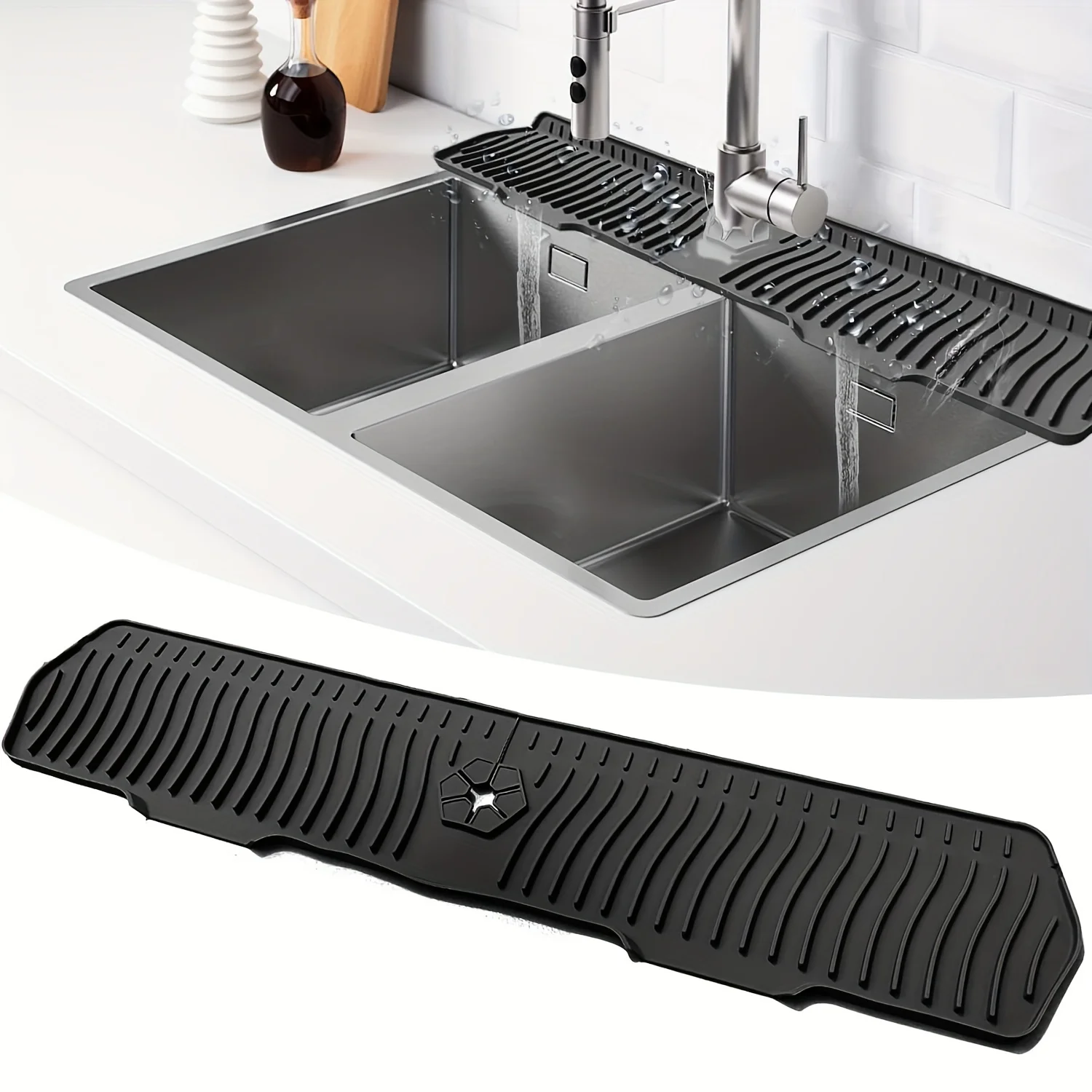 Extra Long Silicone Sink Mat Splash Guard Absorbent Non Slip Kitchen Faucet Cover Protector for Countertop Easy Clean