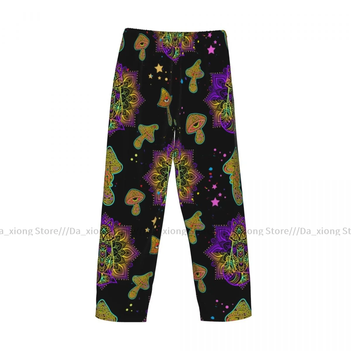 Mens Casual Pajama Long Pant Loose Elastic Waistband Fox Mandala Head Psychedelic Cozy Sleepwear Home Lounge Pants