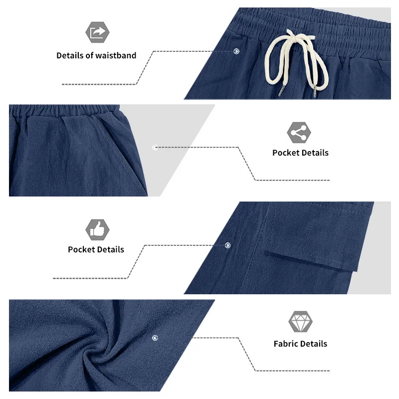 Amerikanische Multi-Pocket-Overalls für Herren, Outdoor-Sport und Freizeit, lockere, einfarbige Leinen-Overalls, Fünf-Punkt-Shorts – Detail 11