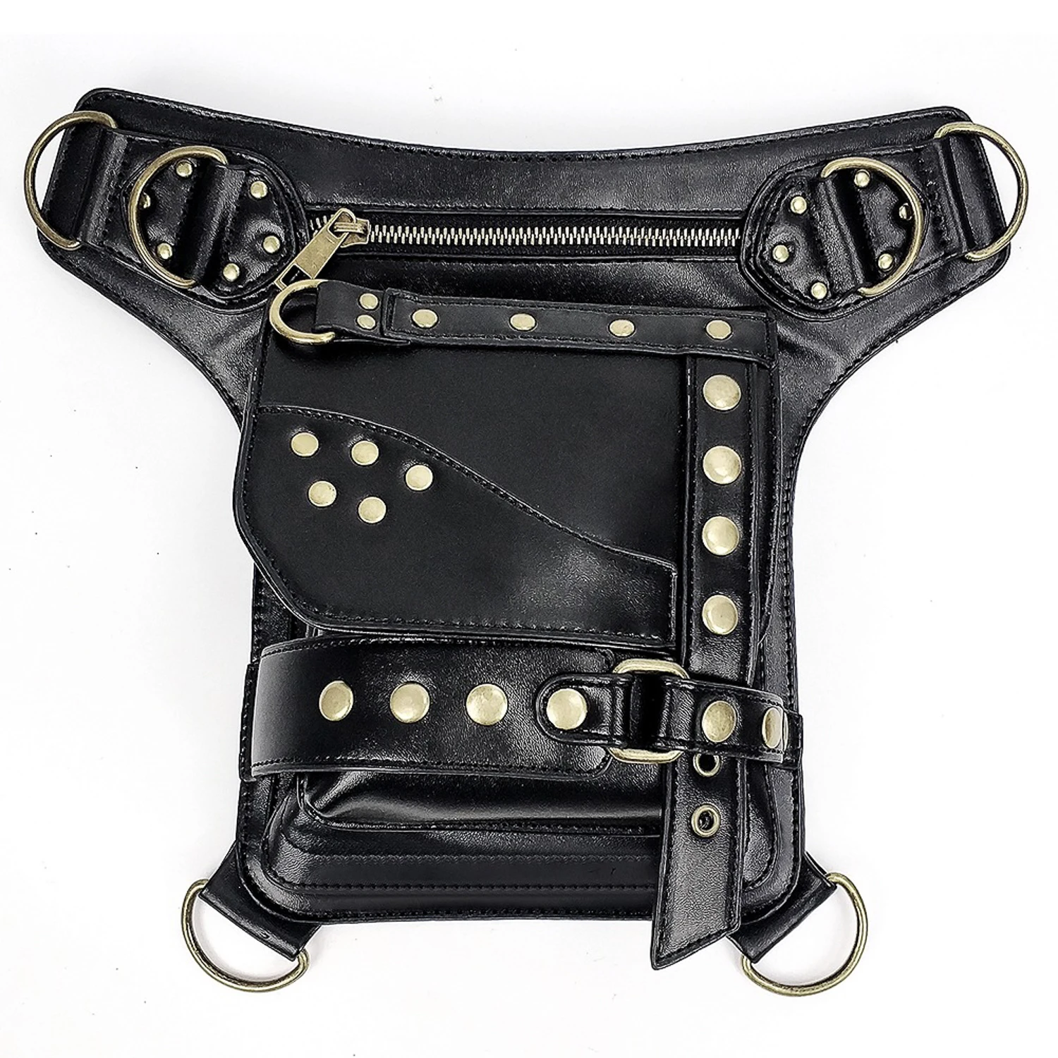 Retro SteamPunk Leather Waist Bag SerpentineCrossbody Bag Rock Men Women Gothic BlackFanny Packs Fashion Motorcycle Leg Bags