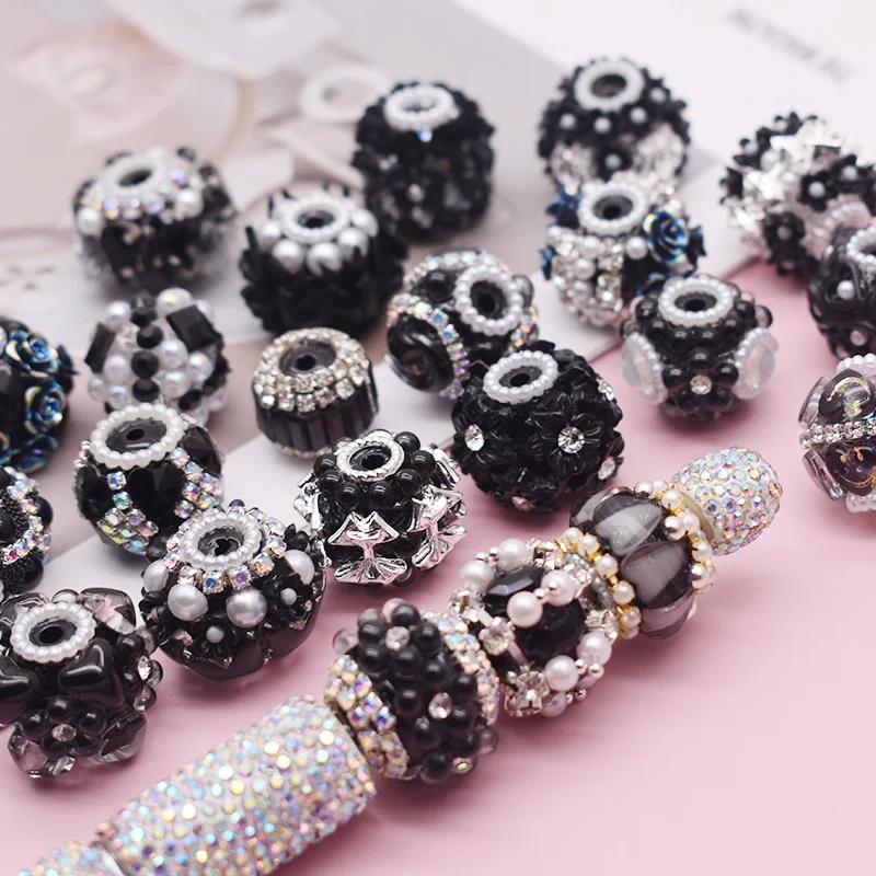 3 قطعة/الحقيبة 18-25 مللي متر تصميم الاكريليك الخرز اليدوية الأسود زهرة القلم الخرز لصنع المجوهرات DIY بها بنفسك حبة القلم سلاسل المفاتيح سلسلة الهاتف #1