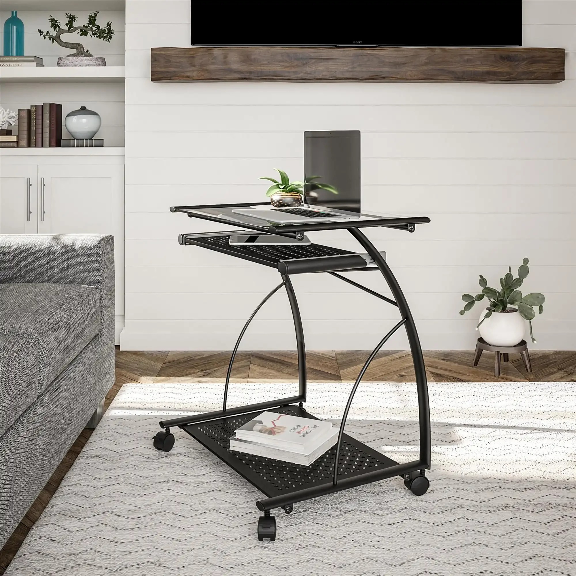 table  metal table  Home Mobile Computer Cart/Desk, Black  home gadgets  storage cart with wheels  metal table   tables