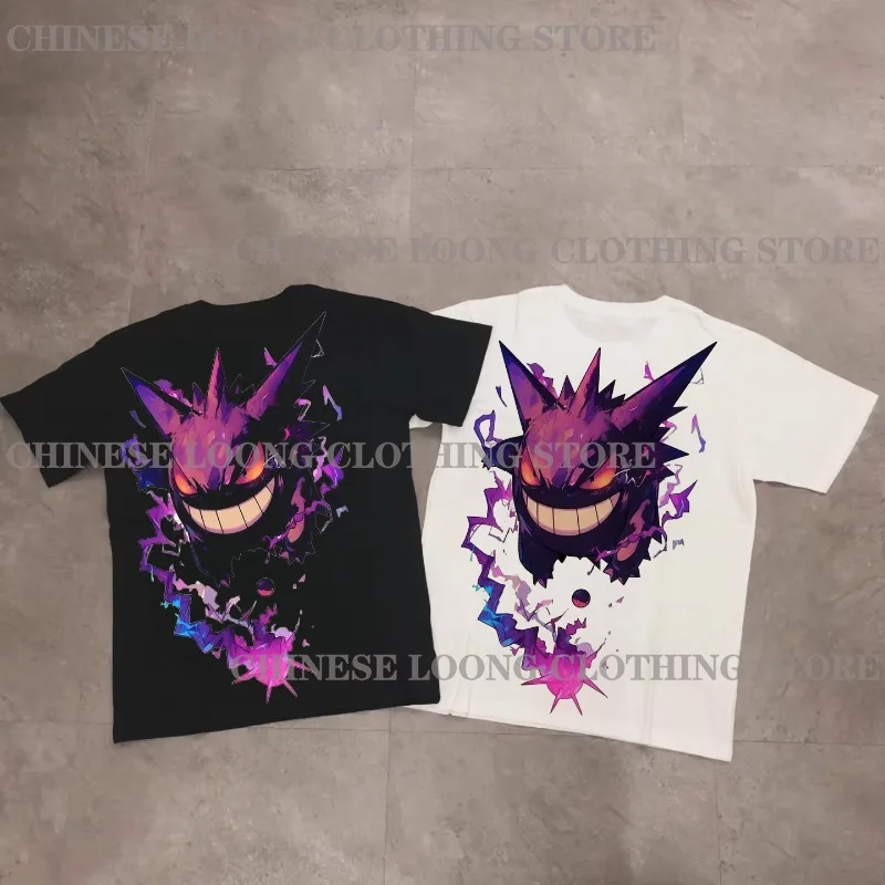 

Pokémon Cartoon Gengar Print T-Shirts Men & Women Summer Y2K Harajuku Loose Casual Short-Sleeved Tops with Vivid Gengar Design