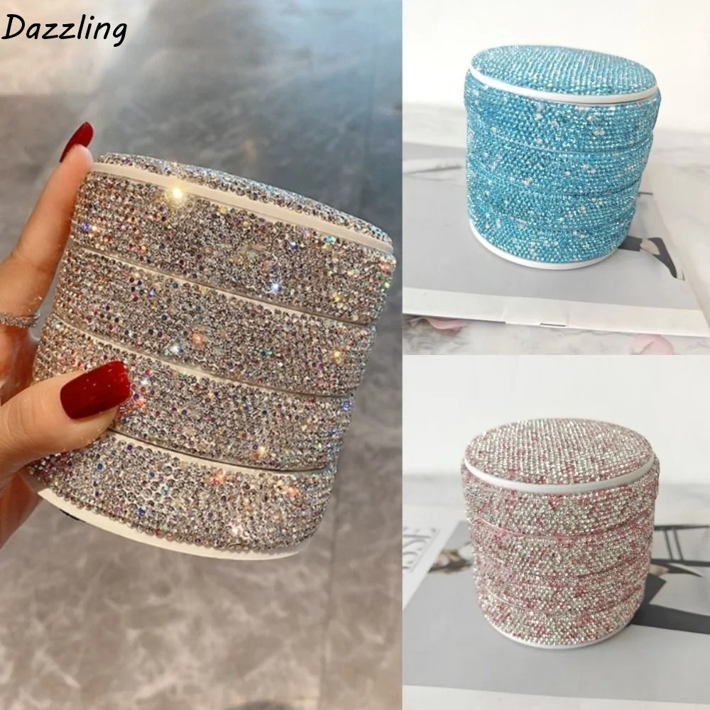 

4 Layers Rotating Jewelry Storage Box Rhinestone Earring Holder Necklace Desk Organizer with Lid Dust-proof