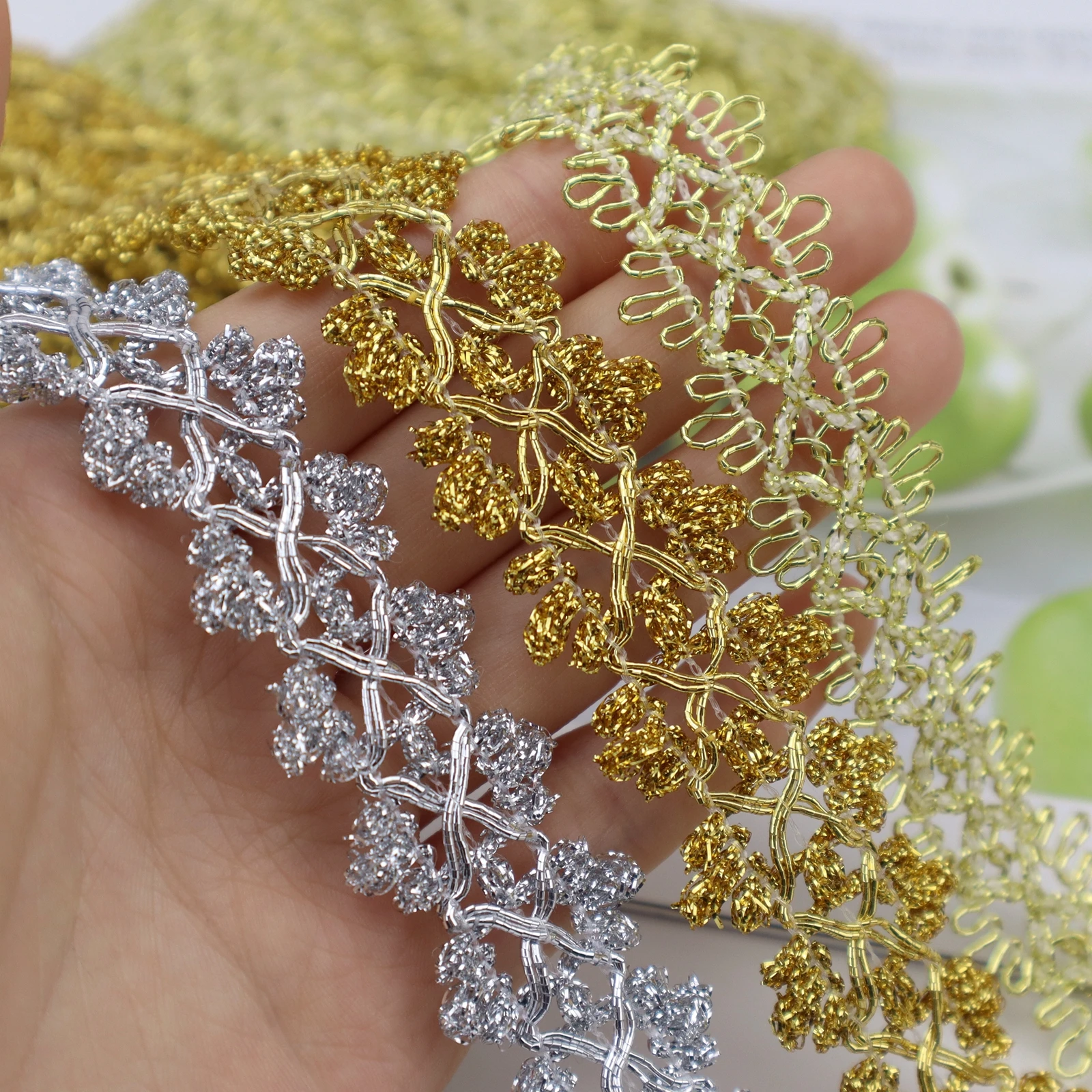 2 Yards Braid Trim Golden/Silvery Lace Trim Ribbon for Sewing Clothing Accessories Home Decoration