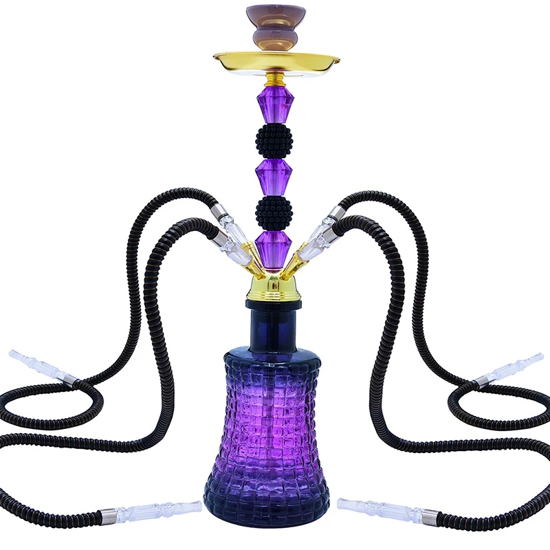 

Hookah Set, 4 Hose 21.6 inch Shisha Set Thickened Glass Vase Base with Hookah Complete Accessories