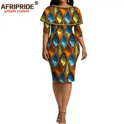 2026 African Ankara Print Dashiki Dress for Women Bazin Richi Half Sleeve Knee Length Women Pencil Wax Dress A1825104