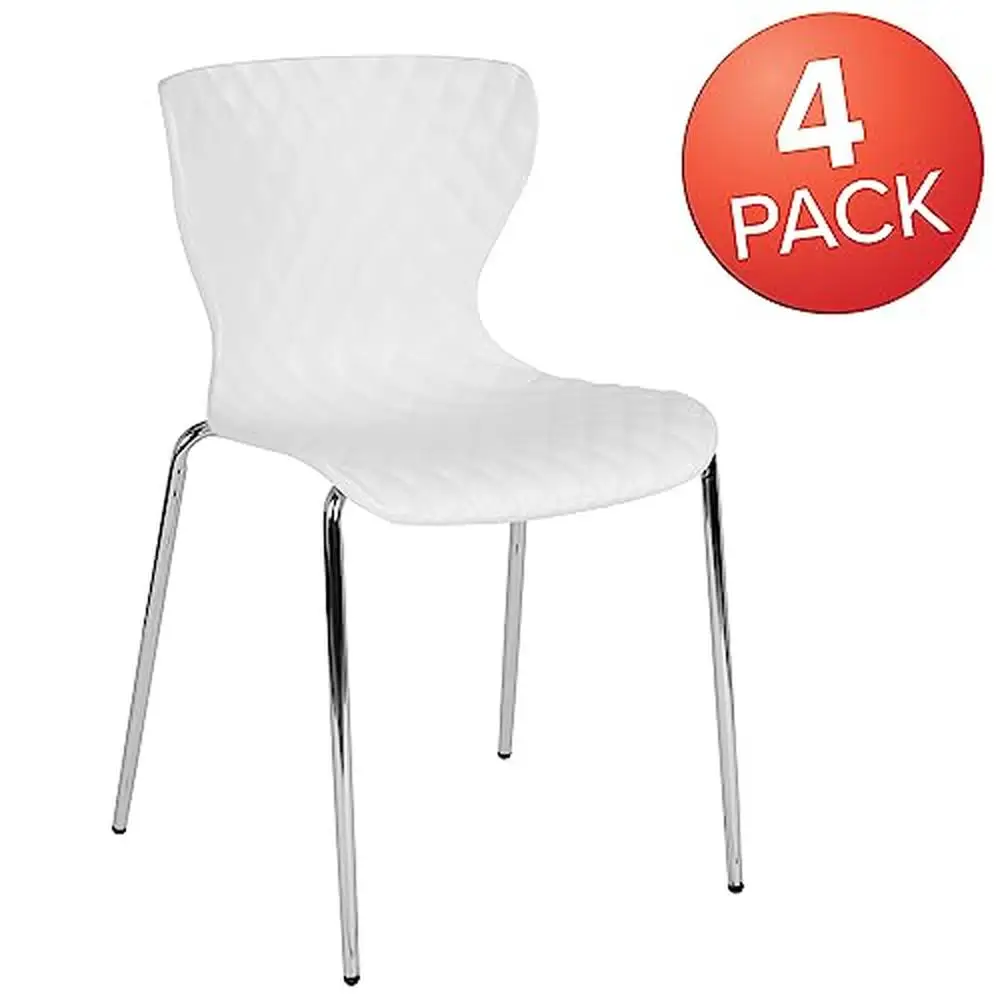 Zeitgenössische weiße Kunststoff-Stapel Stuhl Packung mit 4 welligen Rautenmuster ergonomisches Design modernen Look Polypropylen geformt 17 "w x