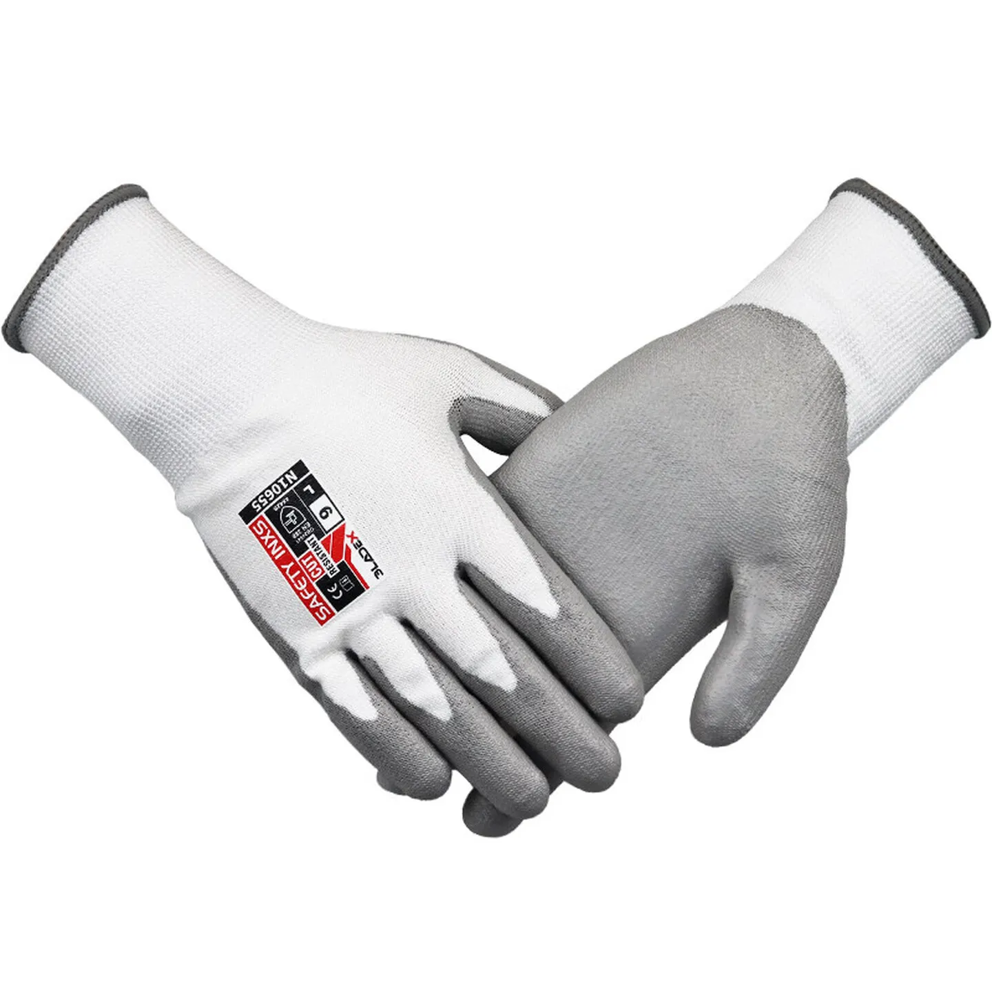 N10655 PU Coated Cut Resistant Gloves Level B 3 Abrasion Slip Resistant Flexible Lightweight Breathable Industrial Work Gloves
