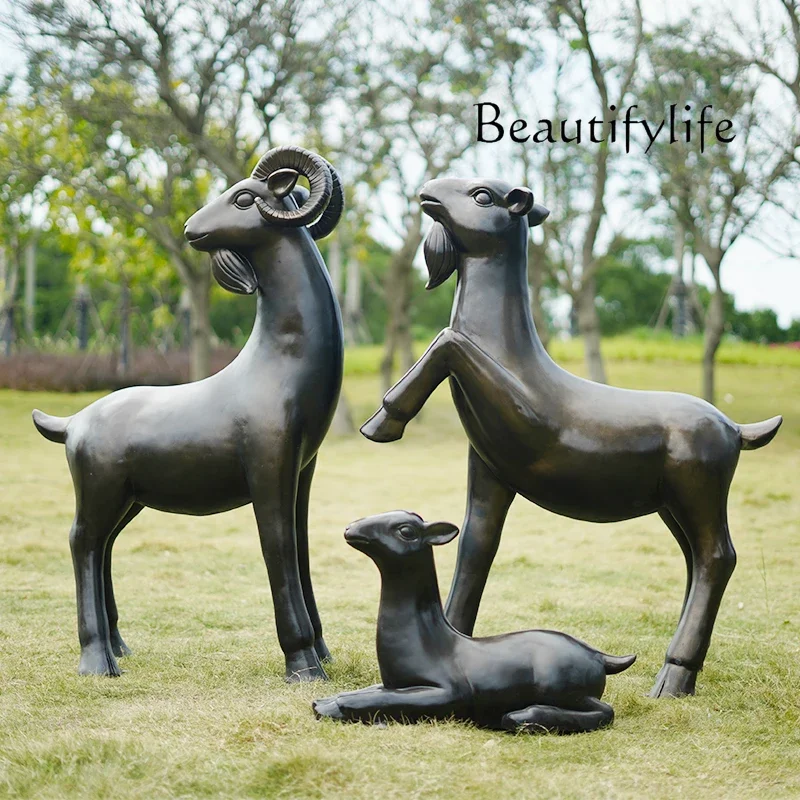 Outdoor ornament abstract lawn steel sculpture model imitation copper goat garden decoration landscape decoration