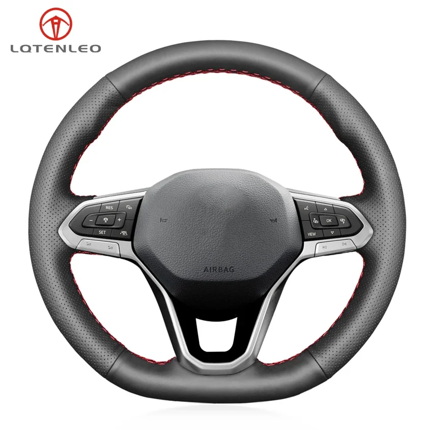 LQTENLEO Black Artificial Leather Steering Wheel Cover For Volkswagen VW Golf 8 ID.3 ID.4 Arteon Passat Tiguan T6 2019-2021