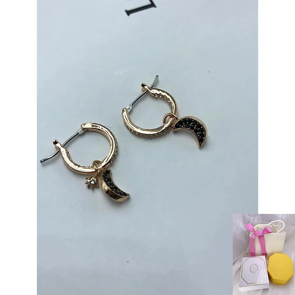 

2024 New Hot Selling Star Companion Moon Black Gem Rose Gold Earrings High end Romantic Festival Party Gift