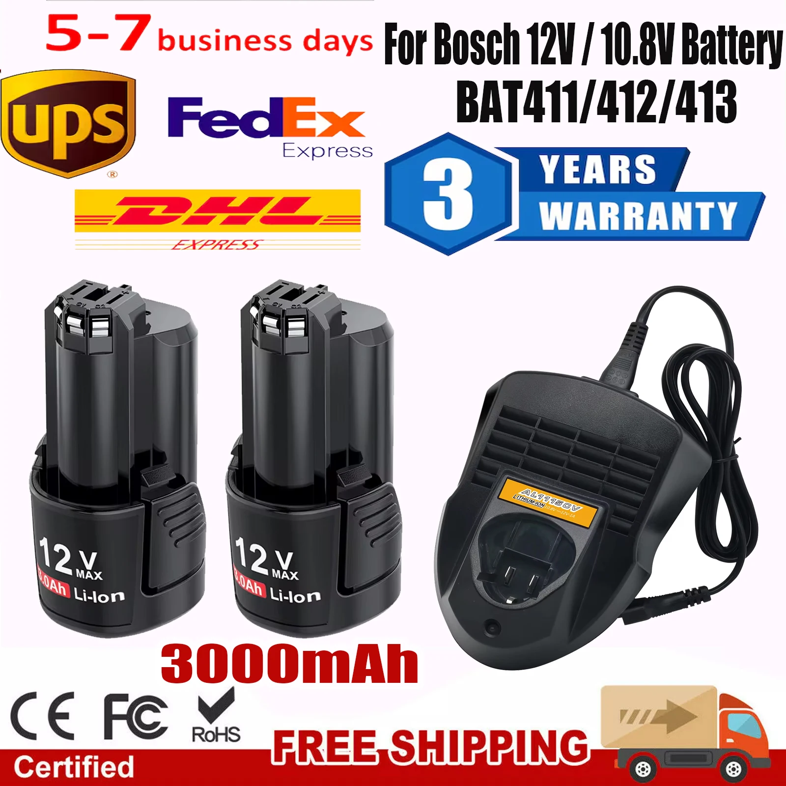 For Bosch 12V/10.8V lithium 3000mAh BAT411 Replacement BAT412 BAT413 BAT413A Battery Cordless Power Screwdriver Tools Battery