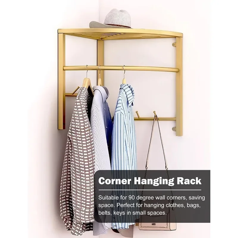 Curved Corner Garment Rack for Small Spaces Right Angle Clothes Hanging Bar Modern Iron Home Storage Shelf Clothes Hanger