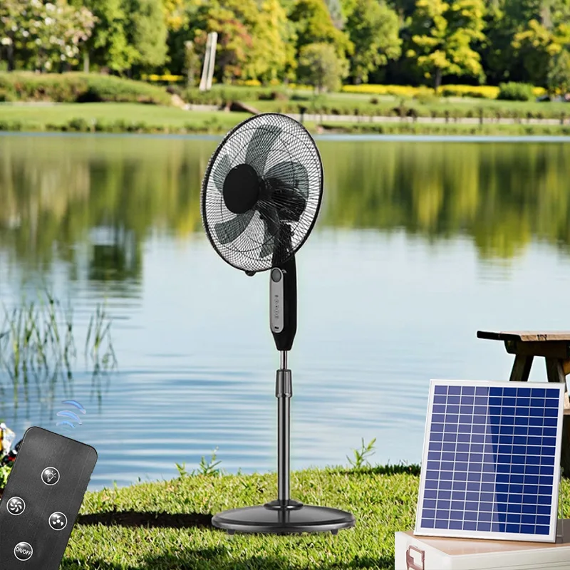 مروحة تخييم خارجية، عمر بطارية طويل، سعة كبيرة، مروحة أرضية تعمل بالطاقة الشمسية، كهربائية كبيرة تعمل بالتحكم عن بعد