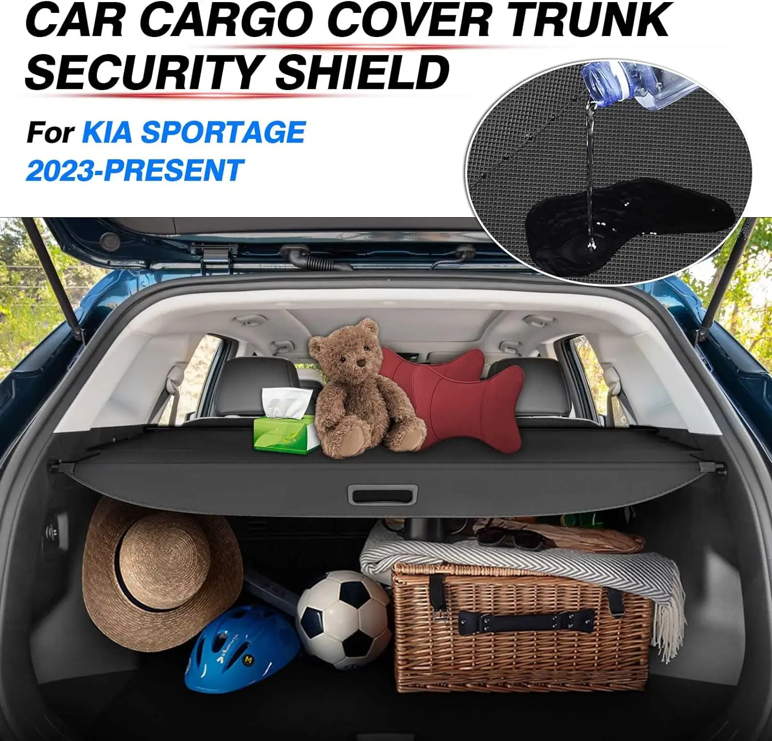 Cargo Cover For Kia Sportage NQ5 2023 2024, Rear Trunk Shade Retractable Shield Luggage Privacy Security Tonneau Cover