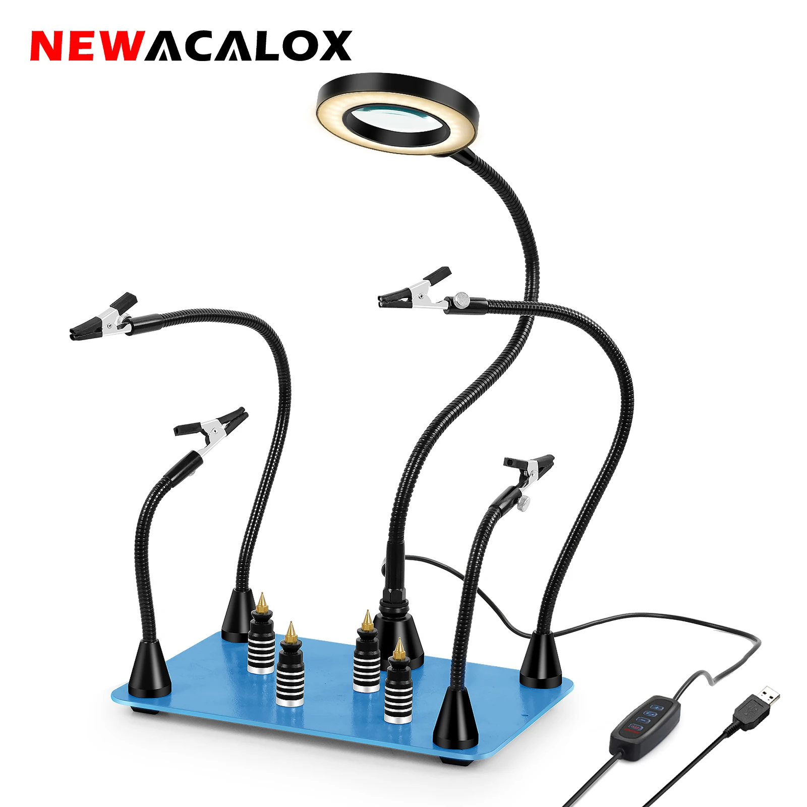 

NEWACALOX Third Pana Hand Hot Air Gun Frame PCB Board Holder Heat Gun Stand Helping Hands Soldering Tool 3X LED Magnifying Glass