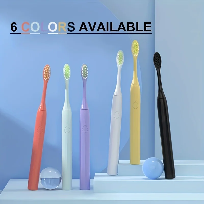 Ультразвуковая зубная щетка шести цветов, мягкая щетина, уход за деснами, дизайн контура зубов, 3 сменных насадки