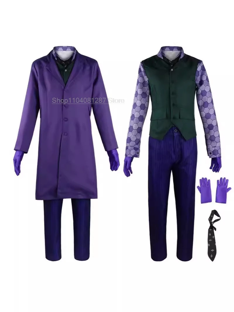 Der dunkle Ritter der Joker Cosplay Kostüm Clown Full Set Mantel Hemd Weste Krawatte Anzug Outfits Joker Full Set für Halloween-Kostüme