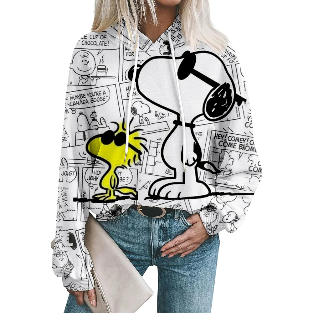 Nowa bluza z kapturem z nadrukiem kreskówkowego Snoopy'ego, urocza damska luźna bluza z kapturem, kreskówkowa, dla par, codzienna, uniwersalna, modna.