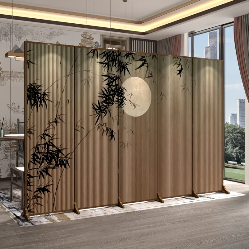 New Chinese-style solid wood screen, living room entrance door partition tea room hotel suggestion decoration foldable mobile ba