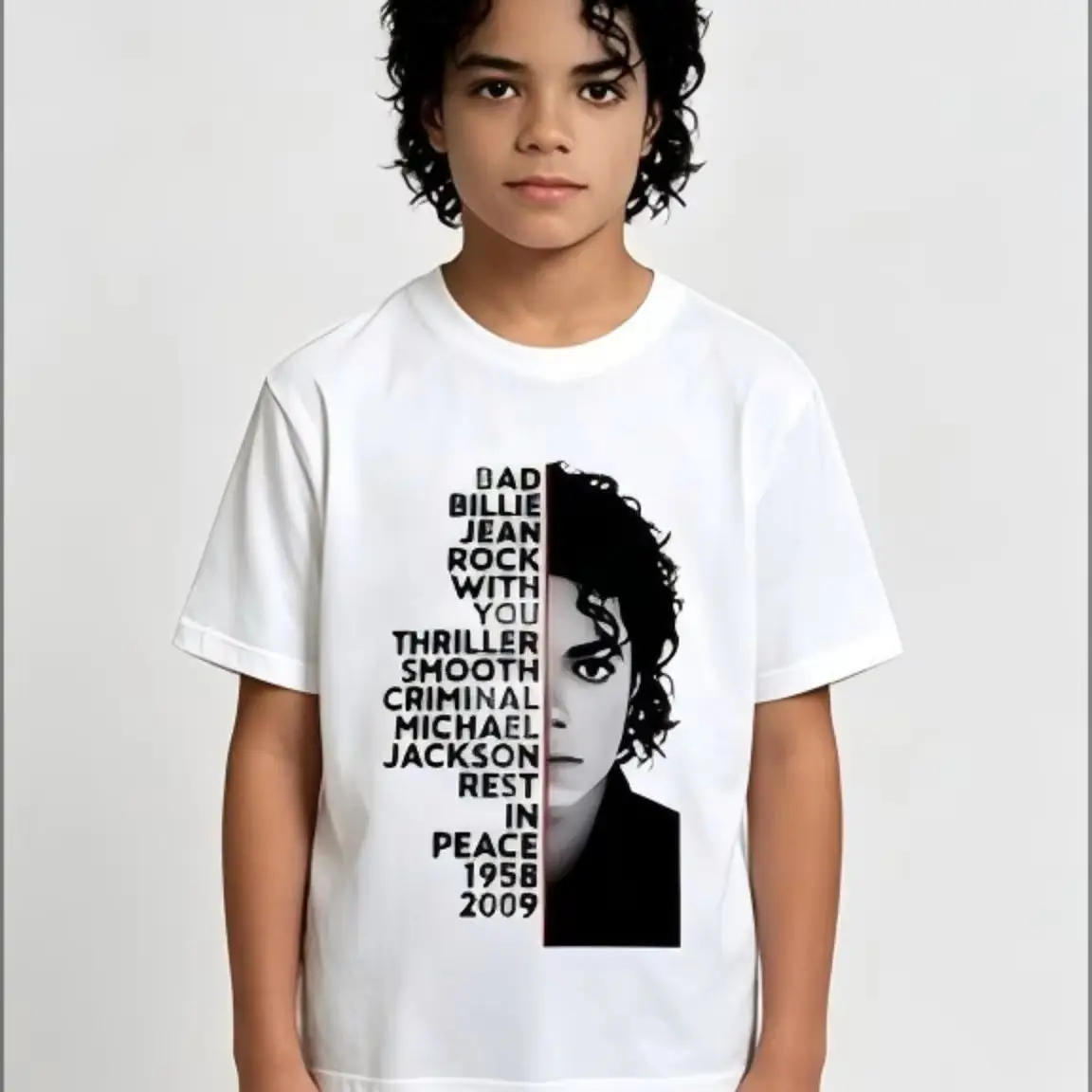 2026 Summer Michael Jackson Retro Music Graphic Tee, Monochrome Portrait Cotton Unisex Casual Short Sleeve Vintage Fan Gift