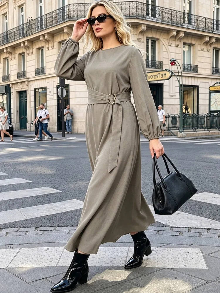 XL-4XL Plus Size Clothes Dresses Women Robes Autumn Long Sleeve Street Style Casual 3XL 4XL Big Size Long Maxi Dress Oversized 2
