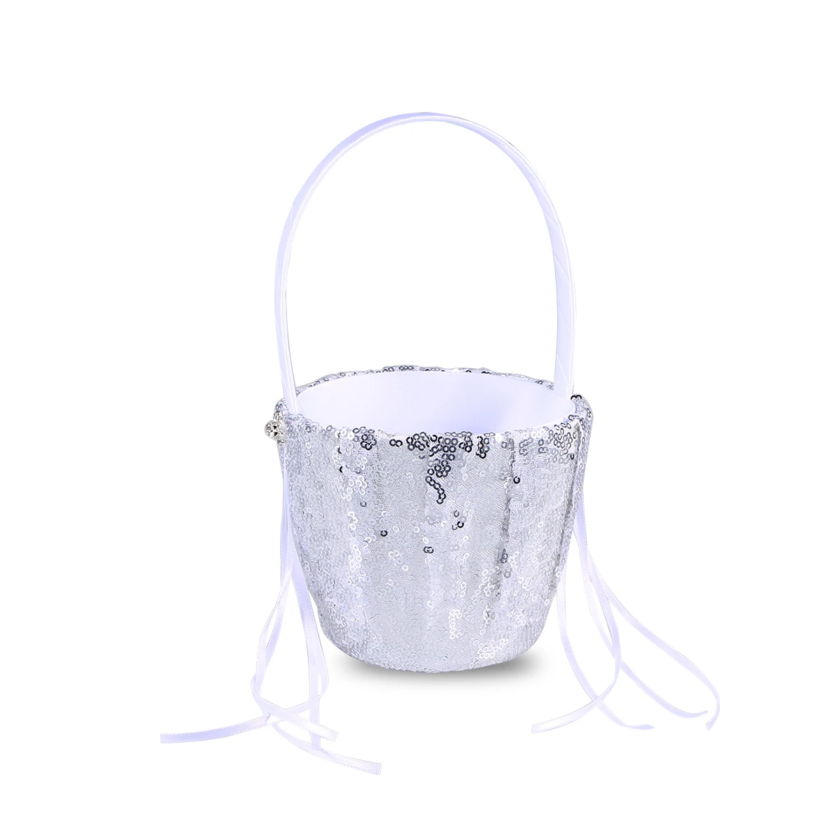 

Sequin Flower Basket 13x22cm Wedding Ceremony Girl Basket Ribbon Faux Pearl Embellishment Storage Decor Bridal Party