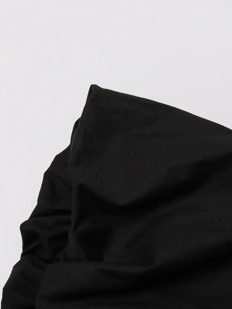 KBQ Casual Spliced Ruffles Shirt For Women Lapel Short Sleeve Patchwork Single Breasted Loose Solid Blouses Female Fashion New