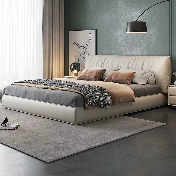 xx-Minimalist Light Luxury Leather Bed First Layer Cowhide Wraparound Soft Upholstery Storage Double Bed for Master Bedroom&