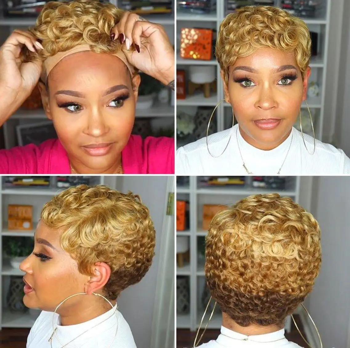 

Synthetic Wig Curly Wigs for Blond Color Women Short Wig with Bangs Curly Hairstyles for Women Fashion Wig