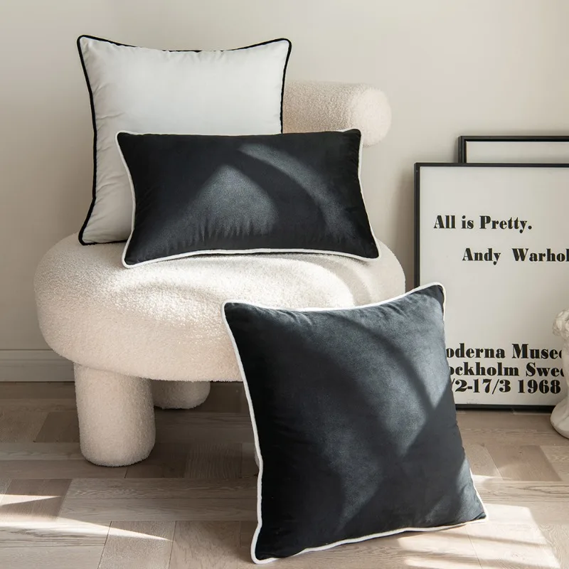 Modern Minimalist Velvet Piping Wrapped Ins Solid Color Sample Room Pillow Cushion Cover Large Backrest Pillow Cover