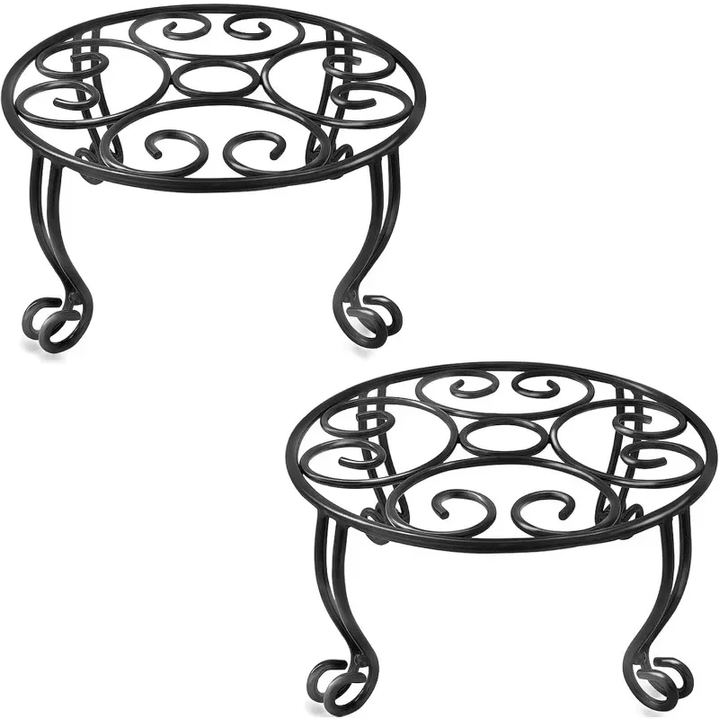 

Metal Outdoor Plant Stand 11.8IN Diameter Heavy Duty Plant Pot Stands for Indoor Round Flower Pot Support Rack Set of 2,Black