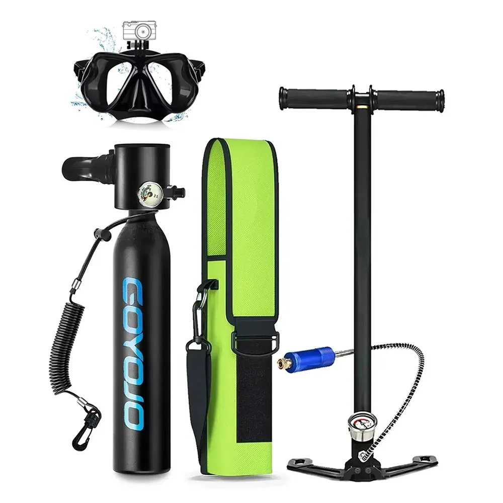 Mini Diving Cylinder 0.5L Scuba Diving Gear Set with Diving Mask Oxygen Bottles Hand Pump For Scuba Diving Underwater Breathe