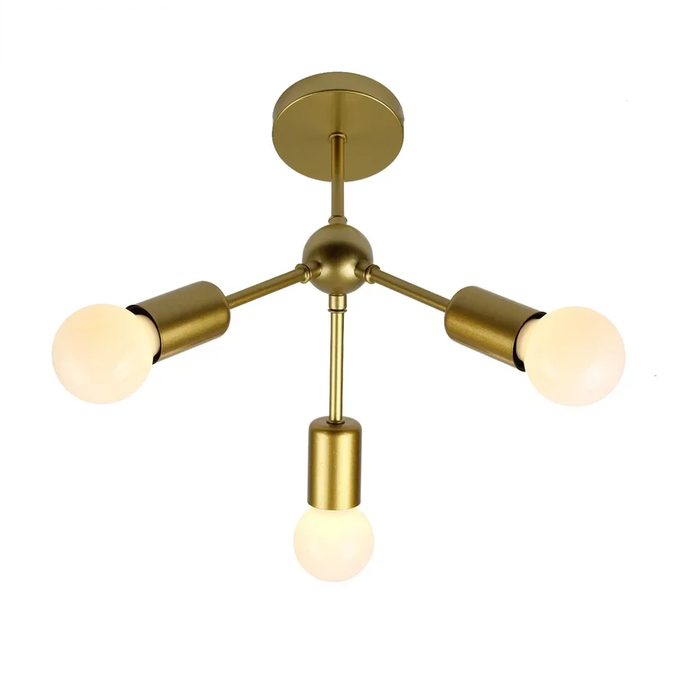 

E27 Contracte Bedside Ceiling Light With 3 Heads Iron Black/Golden Ceiling Lamp for Aisle Marster Bedroom Kitchen Living Room