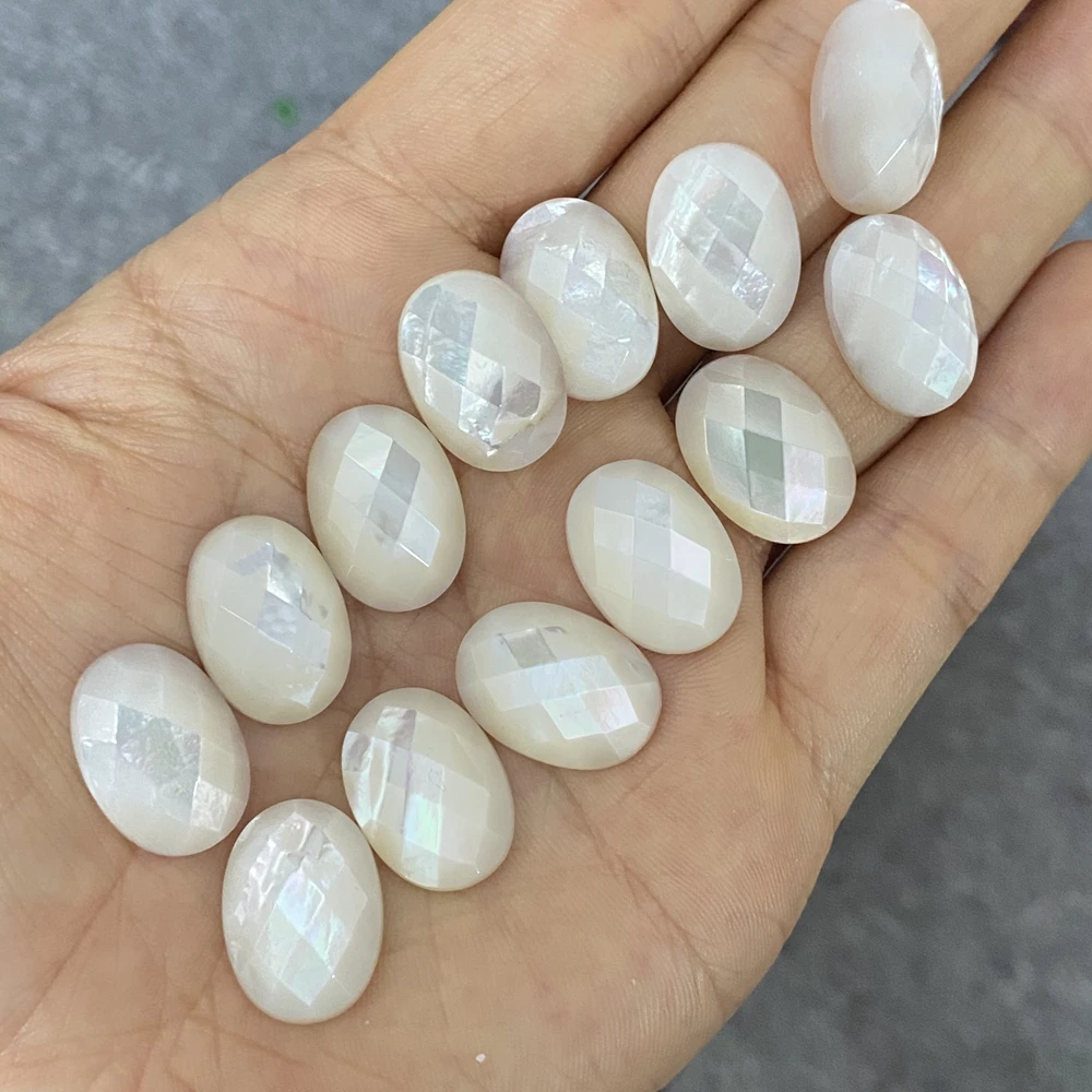 

Checker Cut Oval 10x14mm Flatback Cabochon Natural White Mother of Pearl Shell Gemstone for Ring Jewelry Making