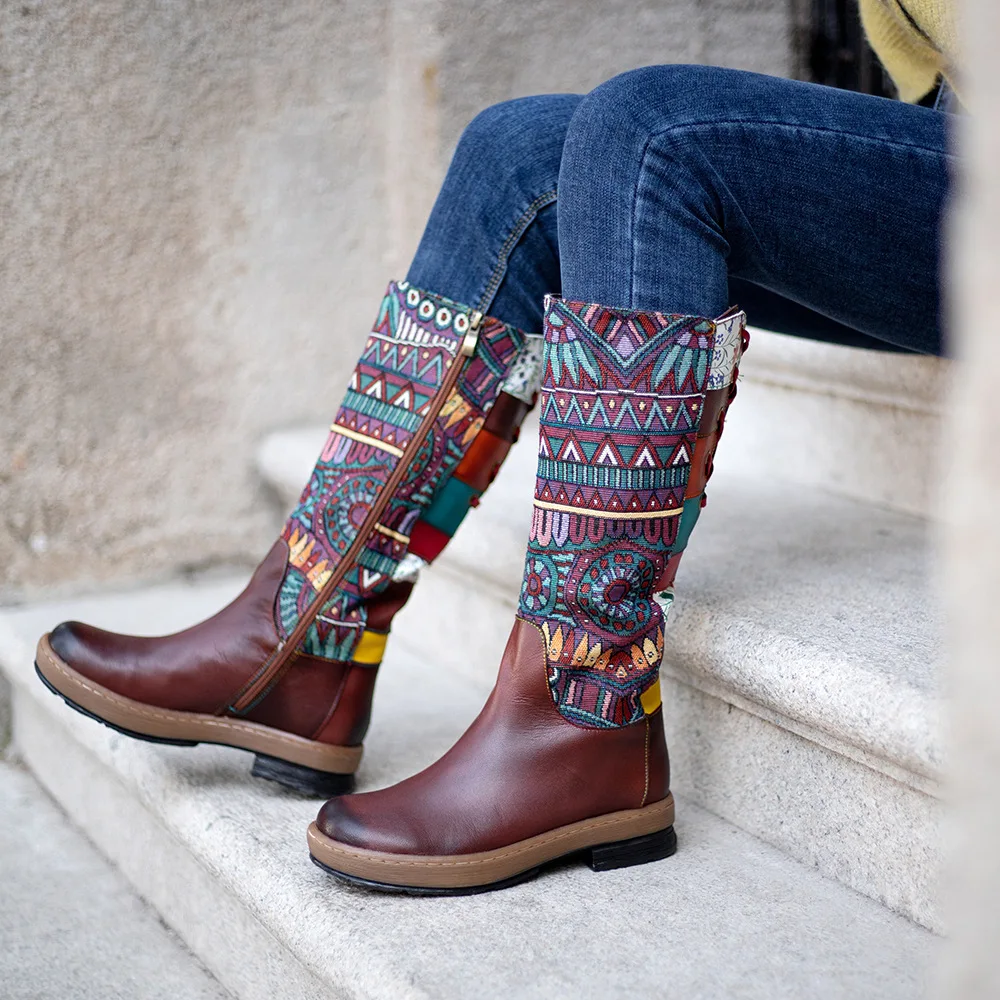 Socofy Raffan Fashion Women\'s Boots Bohemian Style Adjustable Warm Winter Women\'s Boots