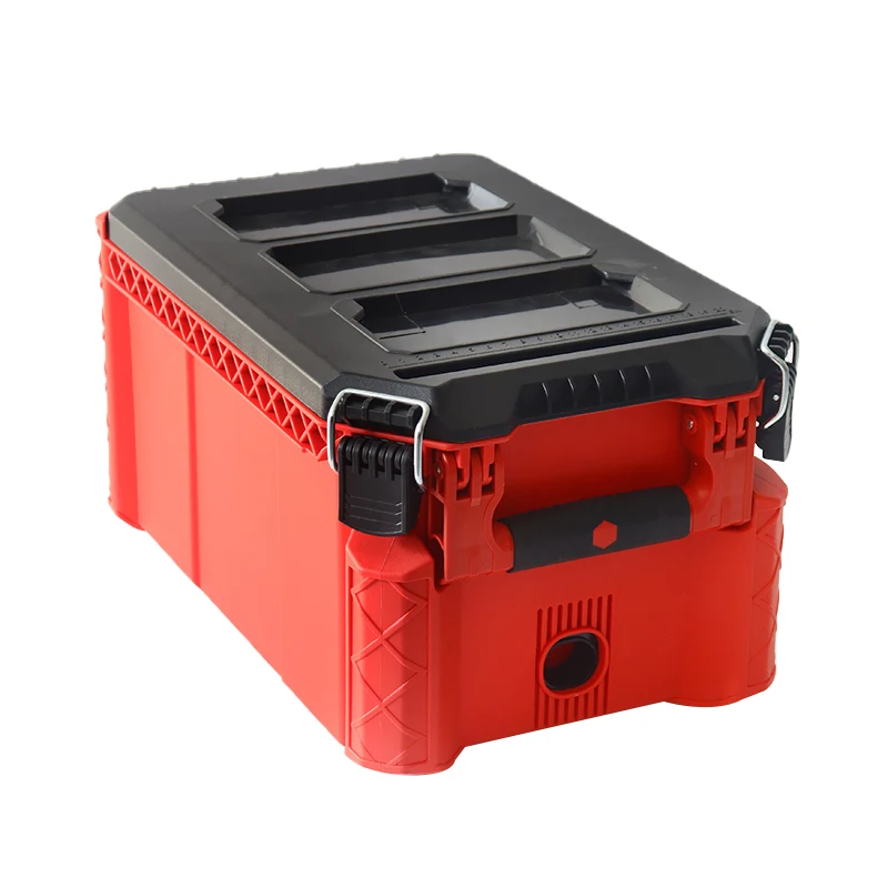 Plastic Flip-top Toolbox Set, Equipped with Telescopic Handle and Drawer Stackable Design Toolbox