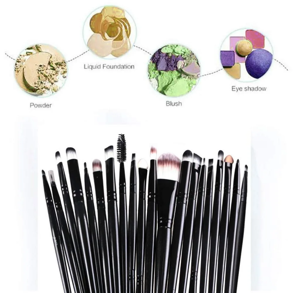 Make-up kwasten Make-up kwastenset 20-delig Professionele gezichtseyeliner voor foundation Blush Concealer Oogschaduw met reizen Zwart