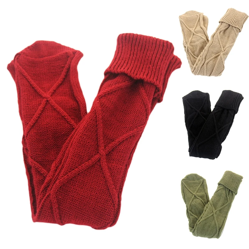 Chaussettes hautes en tricot torsadé pour femmes, diamant, solides au-dessus du genou, bas longs